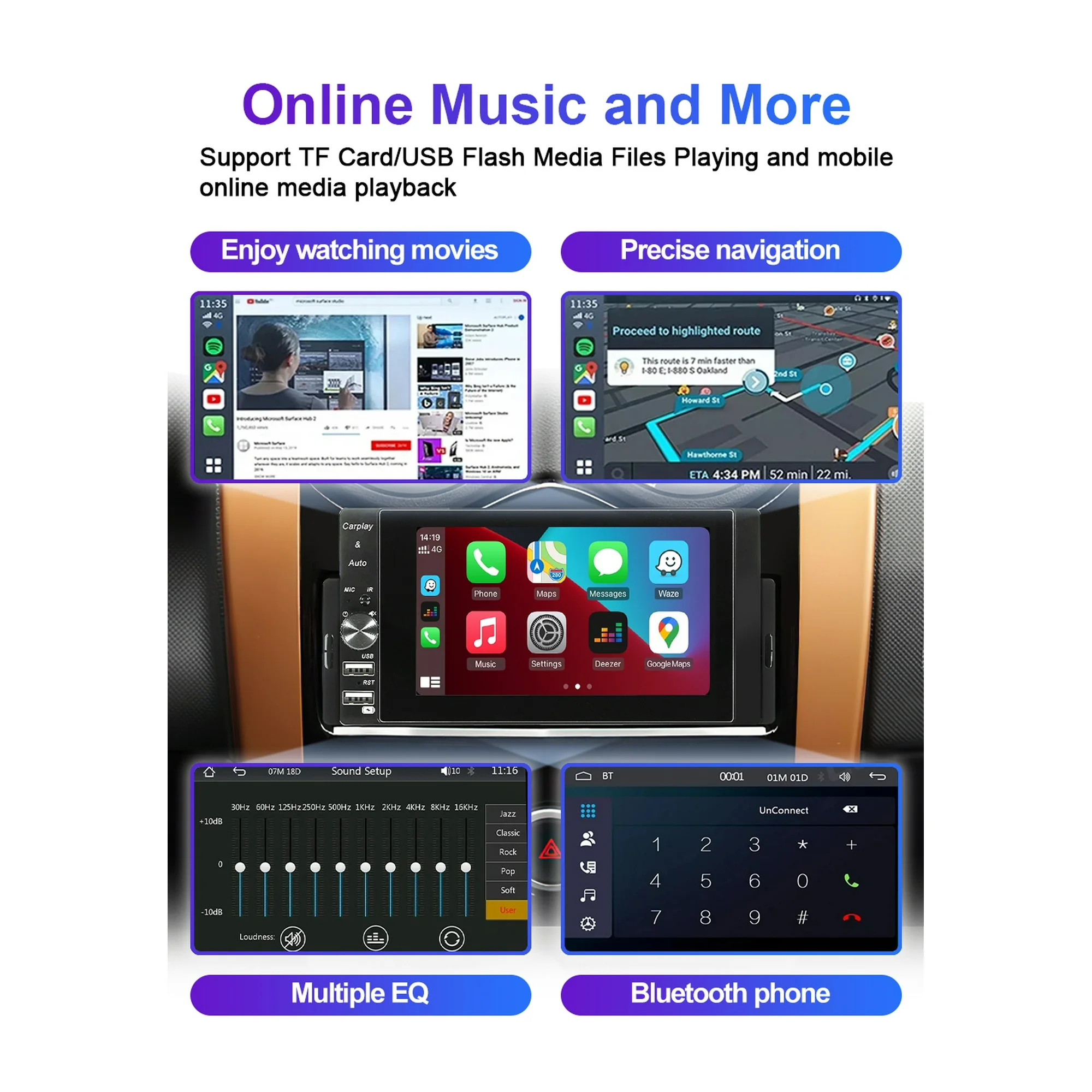 Autoradio 1 DIN MP5 Player Carplay et Android Auto Full HD - مشغل راديو للسيارة - 6