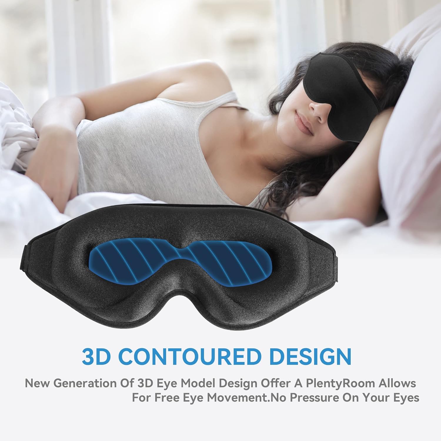 Masque de sommeil 3D ergonomique et profond amélioré avec sangle ajustable - قناع نوم مريح 4