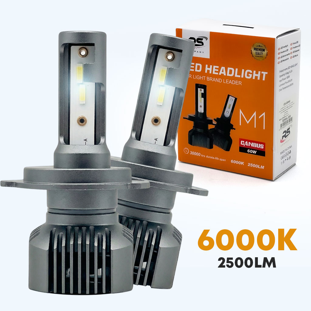 Kit Lampe de phare Canabus M1 H4 LED 6000K 60W - مصابيح إضاءة أمامية للسيارات