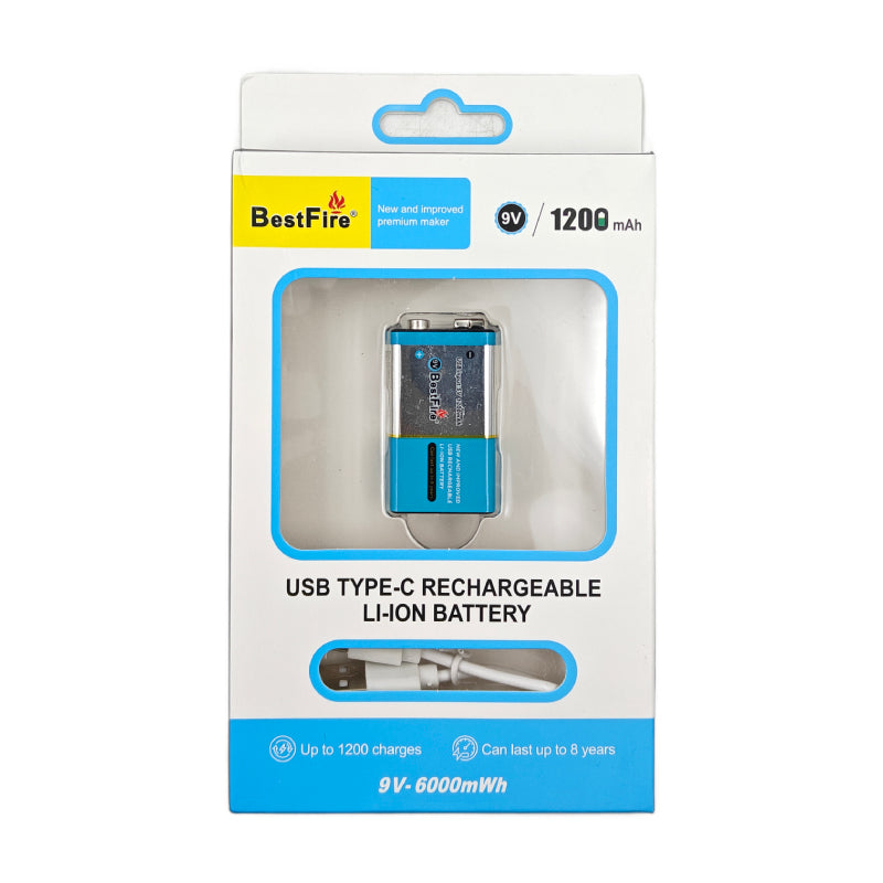 Pile rechargeable USB type C 9V 1200mWh en lithium BestFire - بطارية ليثيوم قابلة لإعادة الشحن - 9
