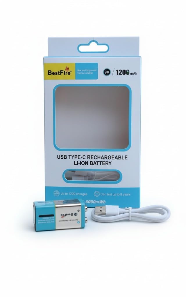 Pile rechargeable USB type C 9V 1200mWh en lithium BestFire - بطارية ليثيوم قابلة لإعادة الشحن - 11