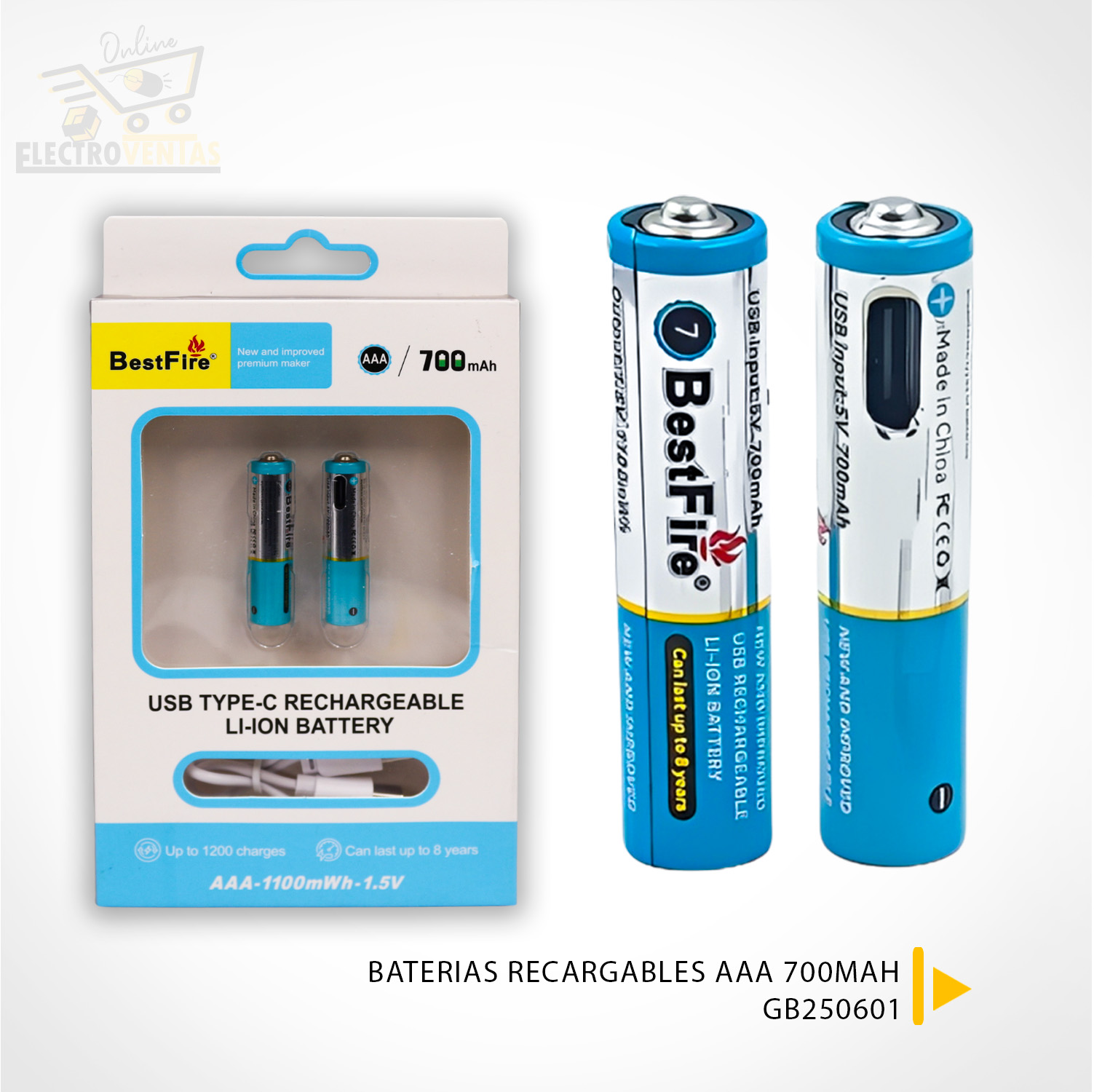 Pile rechargeable USB type C AAA 700mWh en lithium BestFire - بطارية ليثيوم قابلة لإعادة الشحن 6
