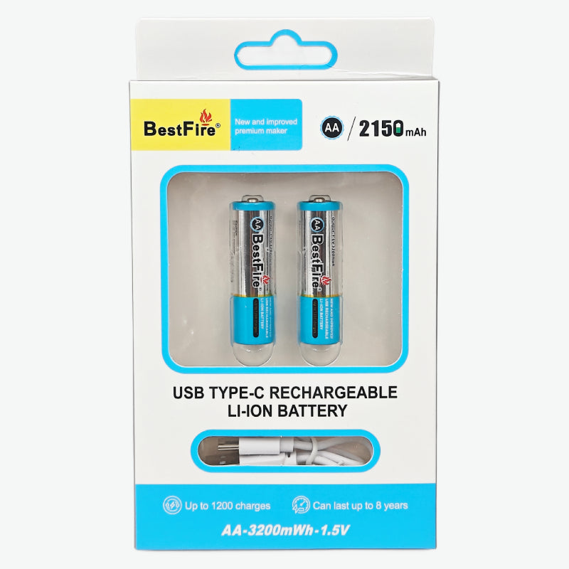 BestFire AA USB Type-C 2150mAh Rechargeable Li-ion Battery - 3200mWh(1.5V) -  بطارية ليثيوم قابلة لإعادة الشحن 3
