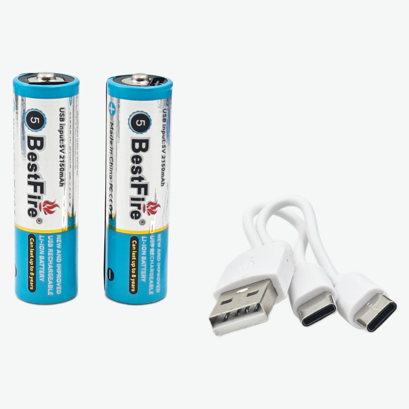 BestFire AA USB Type-C 2150mAh Rechargeable Li-ion Battery - 3200mWh(1.5V) -  بطارية ليثيوم قابلة لإعادة الشحن 5