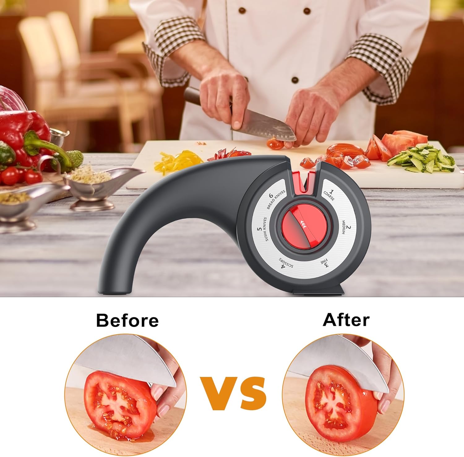 Aiguiseur de couteaux de cuisine 6 en 1 avec bouton rotatif multifonction - مسن سكاكين - 3