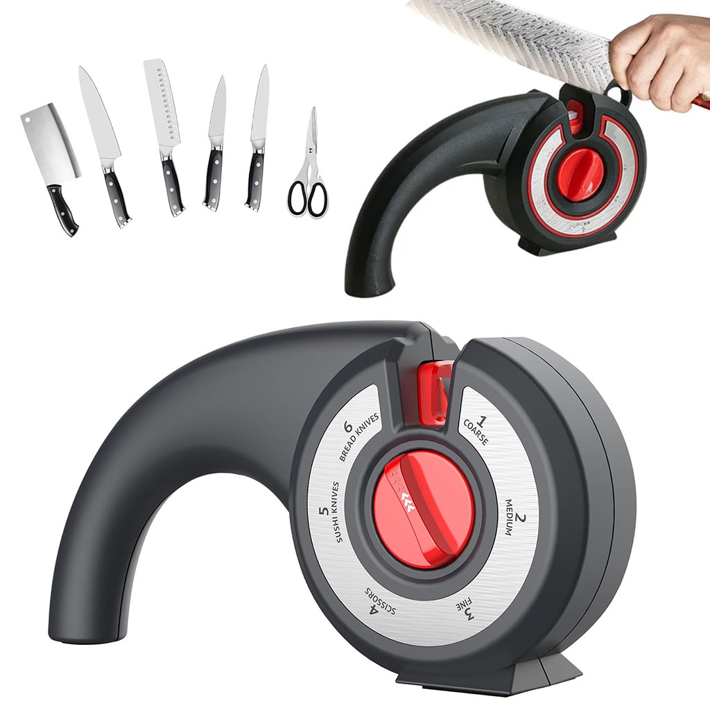 Aiguiseur de couteaux de cuisine 6 en 1 avec bouton rotatif multifonction - مسن سكاكين 2