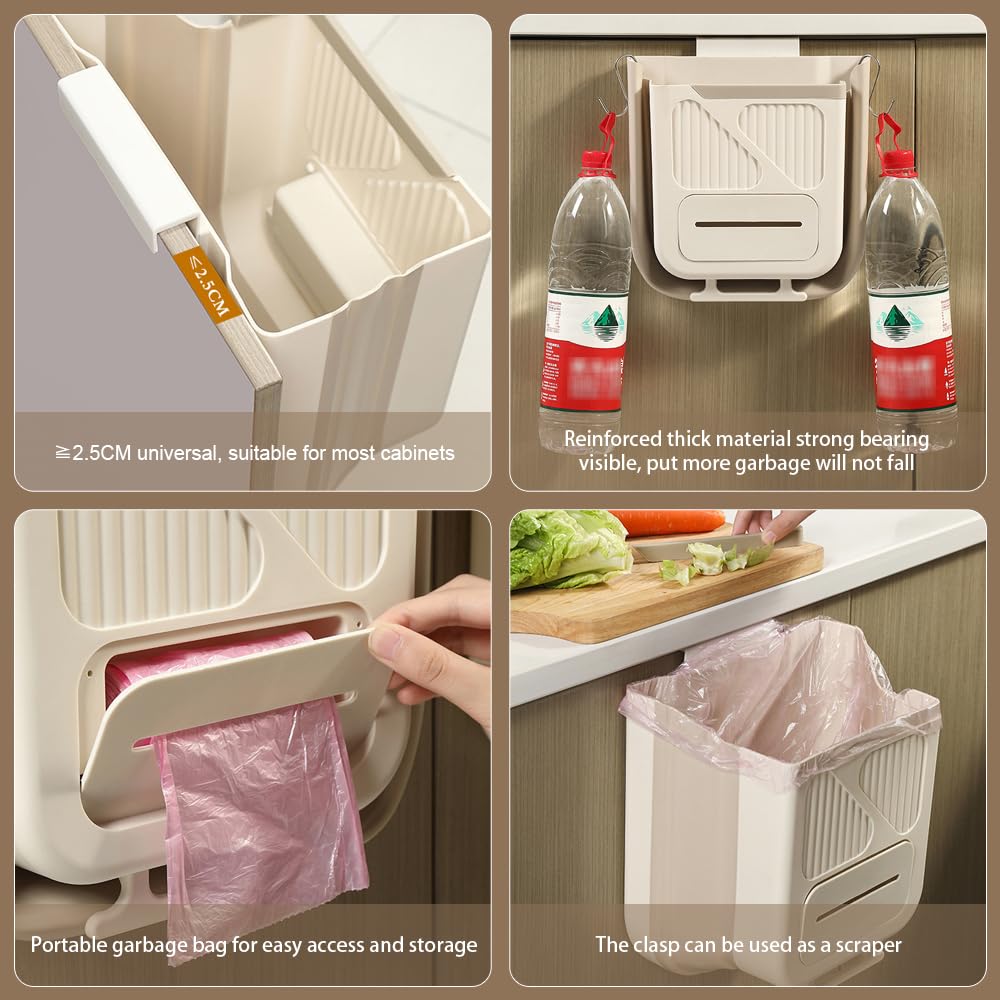 Poubelle de cuisine pliable et suspendue de 7 L avec distributeur sachets - سلة نفايات للمطبخ - 2