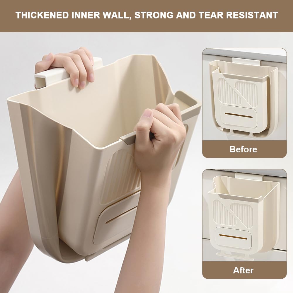 Poubelle de cuisine pliable et suspendue de 7 L avec distributeur sachets - سلة نفايات للمطبخ