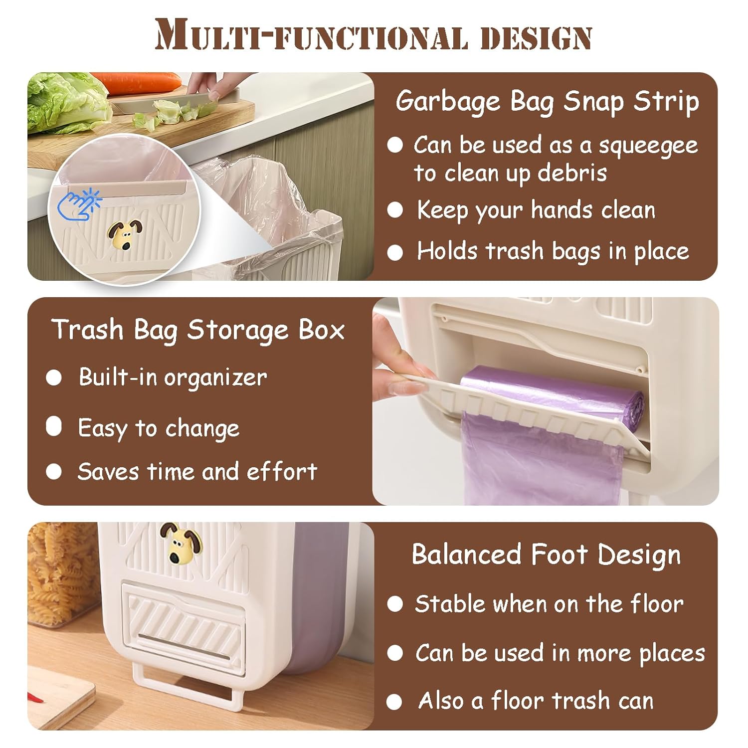 Poubelle de cuisine pliable et suspendue de 7 L avec distributeur sachets - سلة نفايات للمطبخ 6