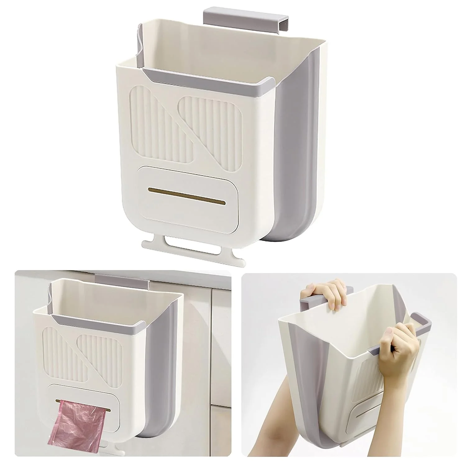 Poubelle de cuisine pliable et suspendue de 7 L avec distributeur sachets - سلة نفايات للمطبخ 13