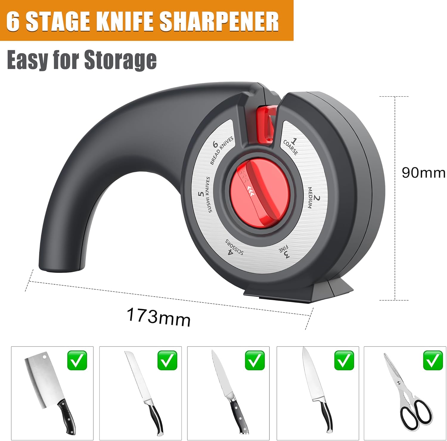 Aiguiseur de couteaux de cuisine 6 en 1 avec bouton rotatif multifonction - مسن سكاكين 3