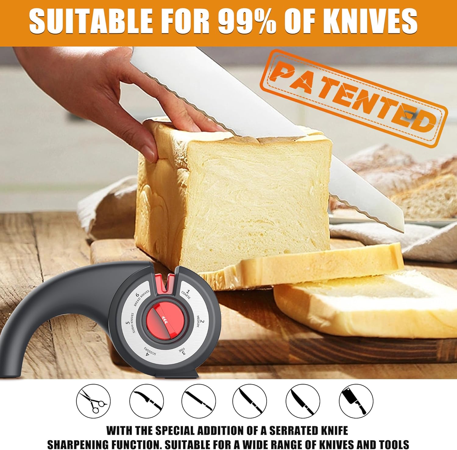 Aiguiseur de couteaux de cuisine 6 en 1 avec bouton rotatif multifonction - مسن سكاكين 7
