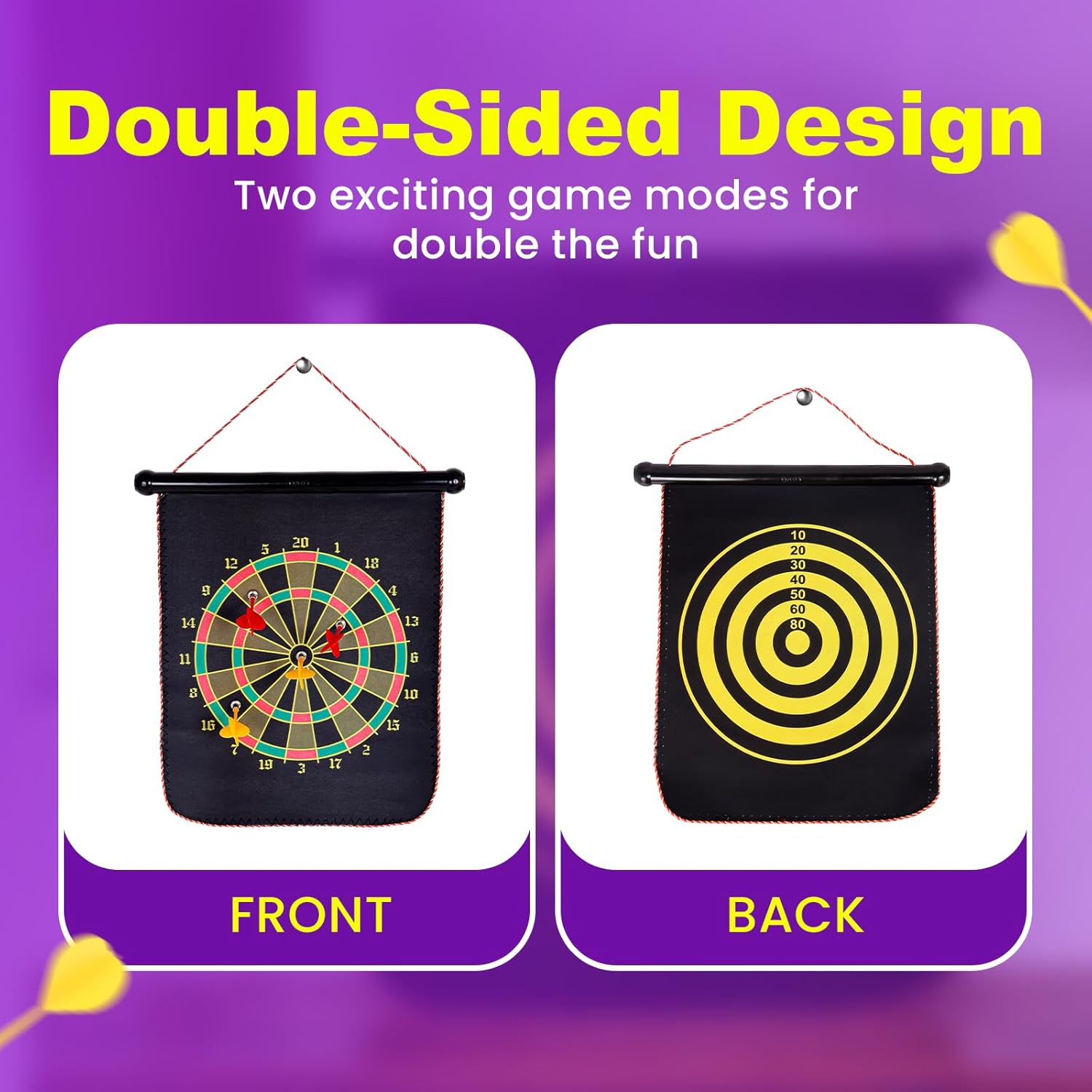 Jeu de fléchettes magnétique avec cible enroulable et suspendue avec 6 fléchettes incluses - لعبة رمي السهام - 3