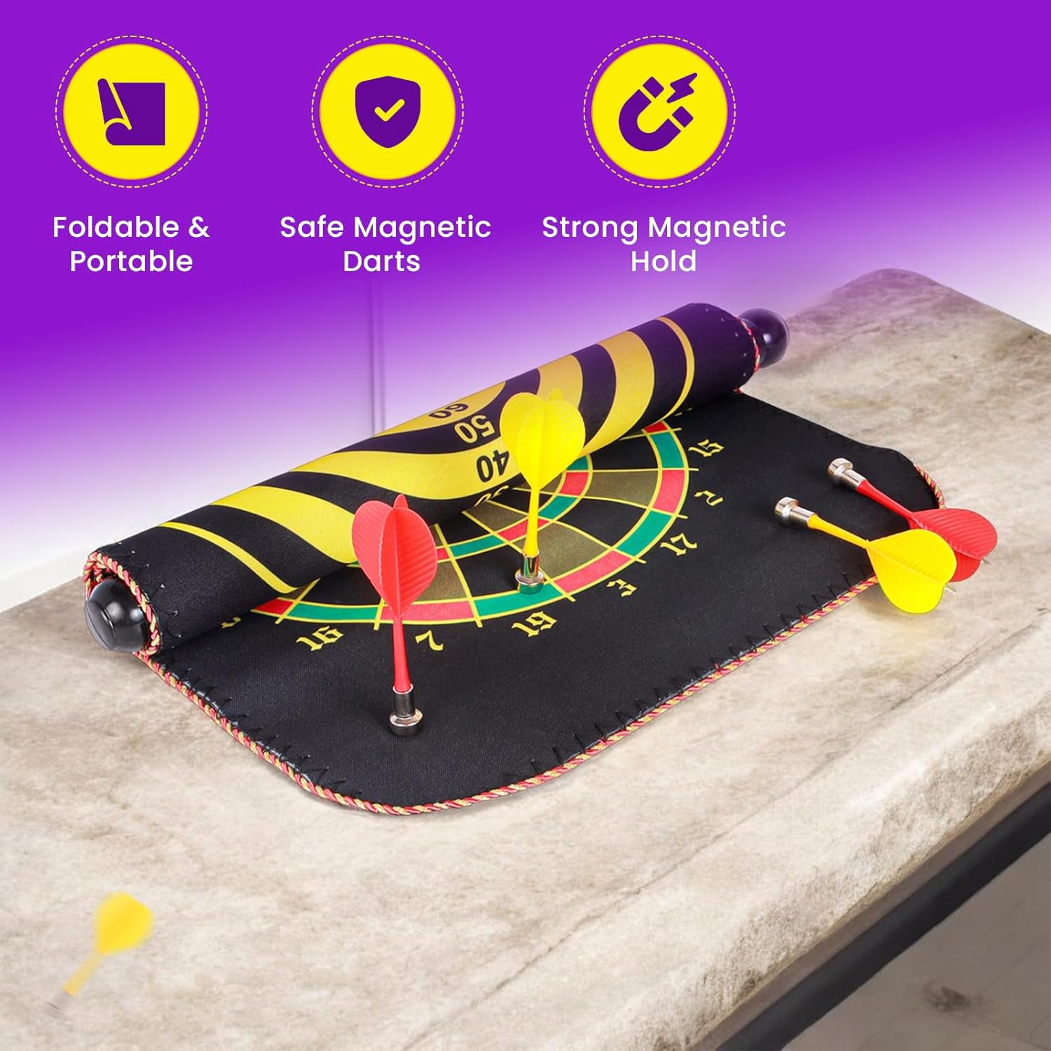 Jeu de fléchettes magnétique avec cible enroulable et suspendue avec 6 fléchettes incluses - لعبة رمي السهام 4