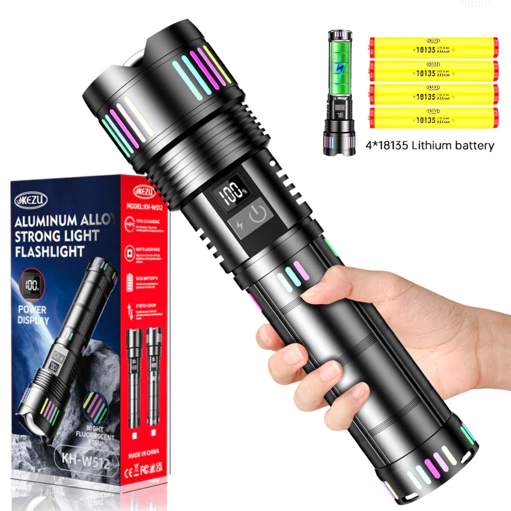 Lampe Torche tactique ultra-puissant 2000 lumens Portée 600 mètres battrie 16000mAh - مصباح يدوي تكتيكي فائق القوة 2