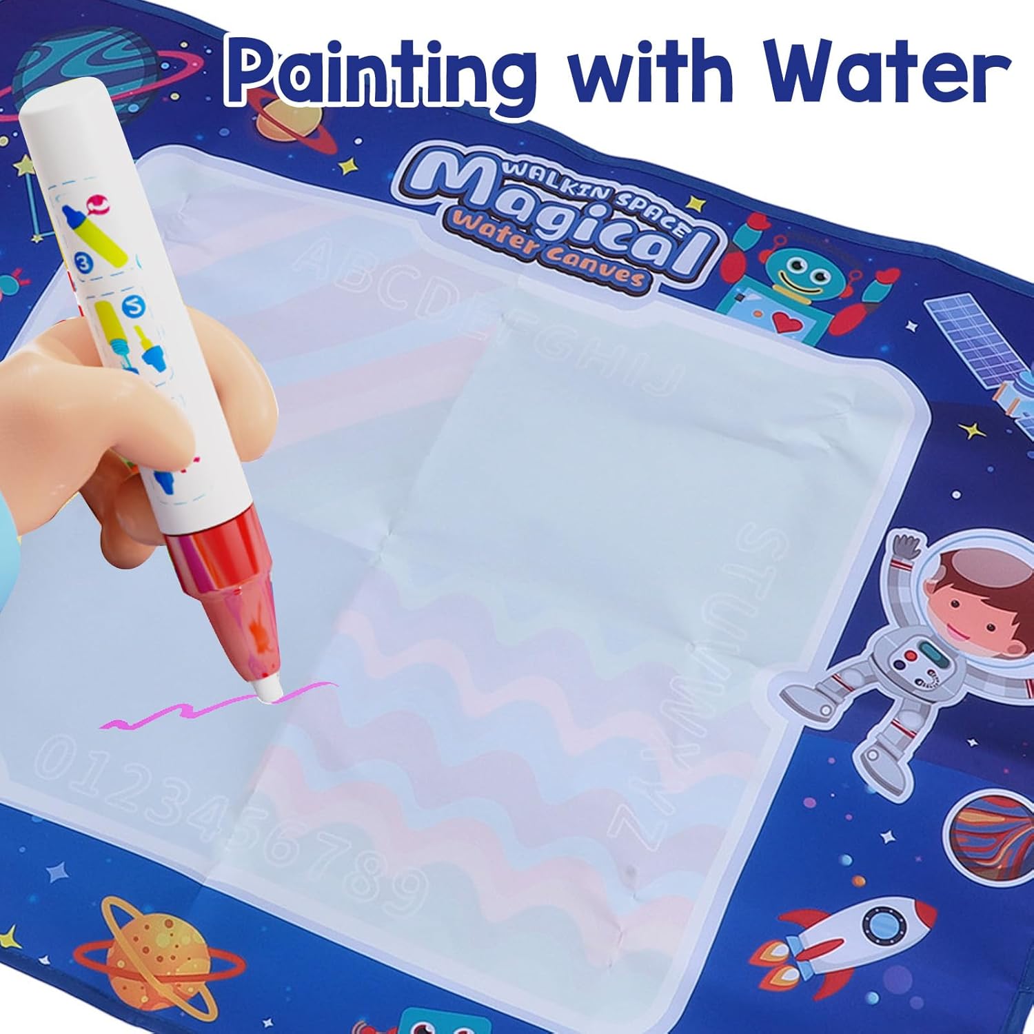 Tapis Water Canevas réutilisable et lavable pour enfants avec zone d'entraînement alphanumérique - بساط تلوين للأطفال 4