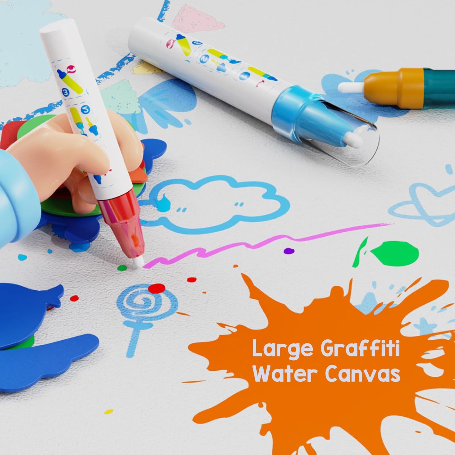 Tapis Water Canevas réutilisable et lavable pour enfants avec zone d'entraînement alphanumérique - بساط تلوين للأطفال 3