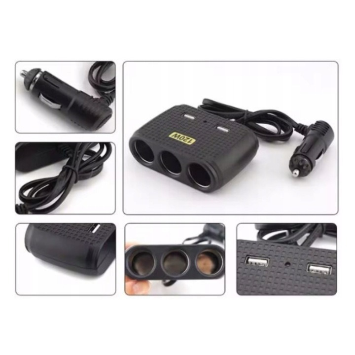 Chargeur de voiture avec 2 USB et 3 allume ci-gare 5V - 11