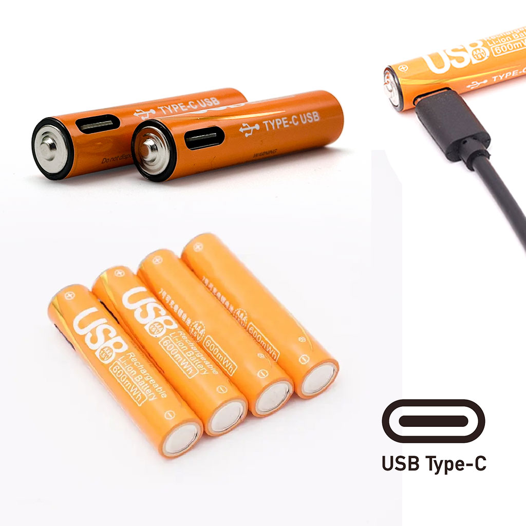 4 piles AAA rechargeables USB Type-C - بطاريات قابلة للشحن حجم صغير