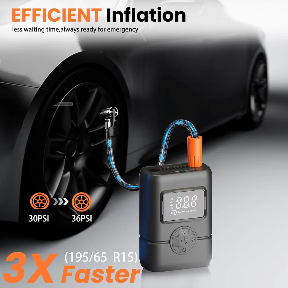 Gonfleur de pneus portable sans fil avec manomètre, arrêt automatique et lumière LED - جهاز ضغط العجلات محمول - 6