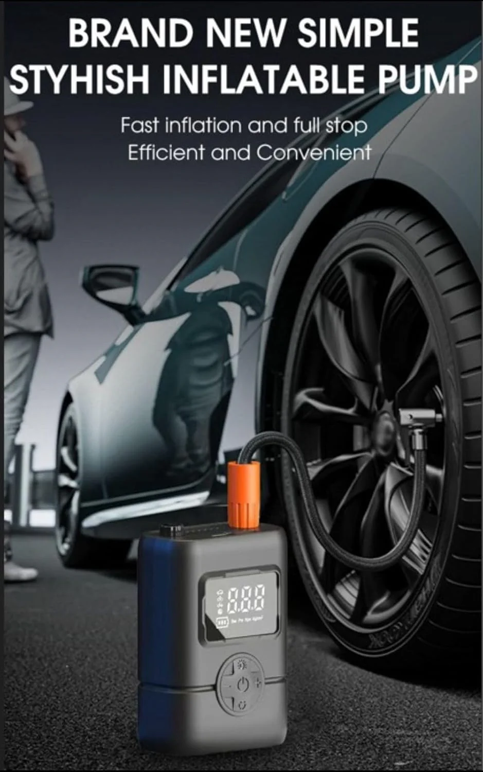Gonfleur de pneus portable sans fil avec manomètre, arrêt automatique et lumière LED - جهاز ضغط العجلات محمول - 8