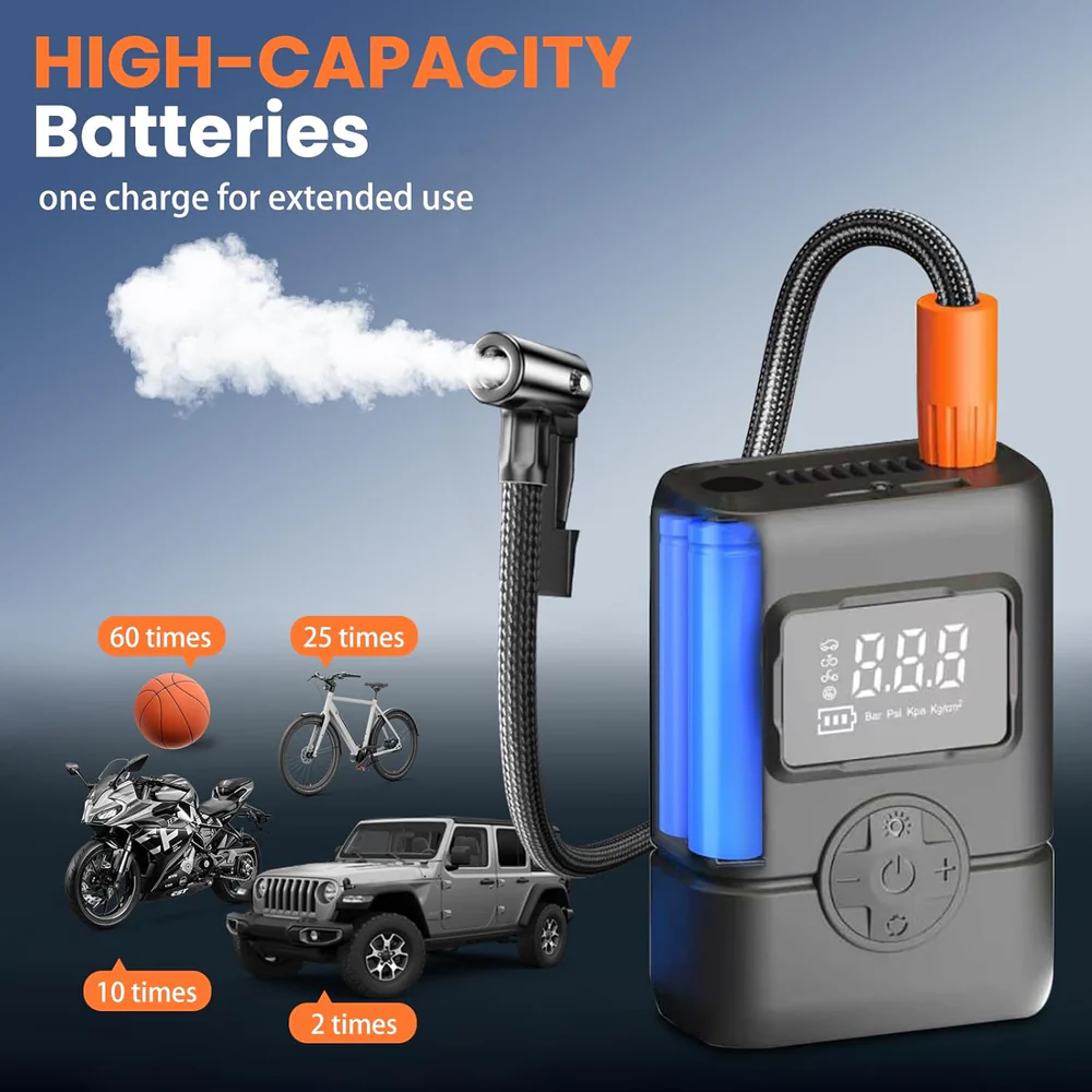 Gonfleur de pneus portable sans fil avec manomètre, arrêt automatique et lumière LED - جهاز ضغط العجلات محمول 6