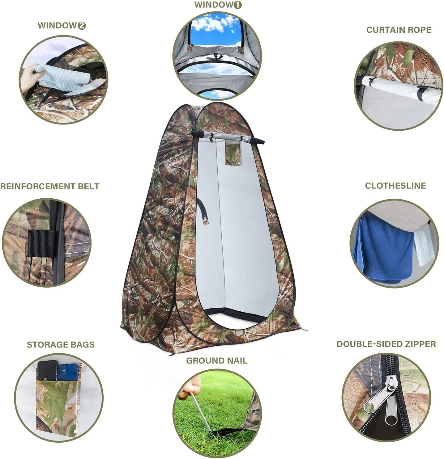 Tente de change pliable protection UPF 50+ et imperméable, 120 x 120 x 190 cm, camouflage - خيمة تغيير الملابس قابلة للطي - 12
