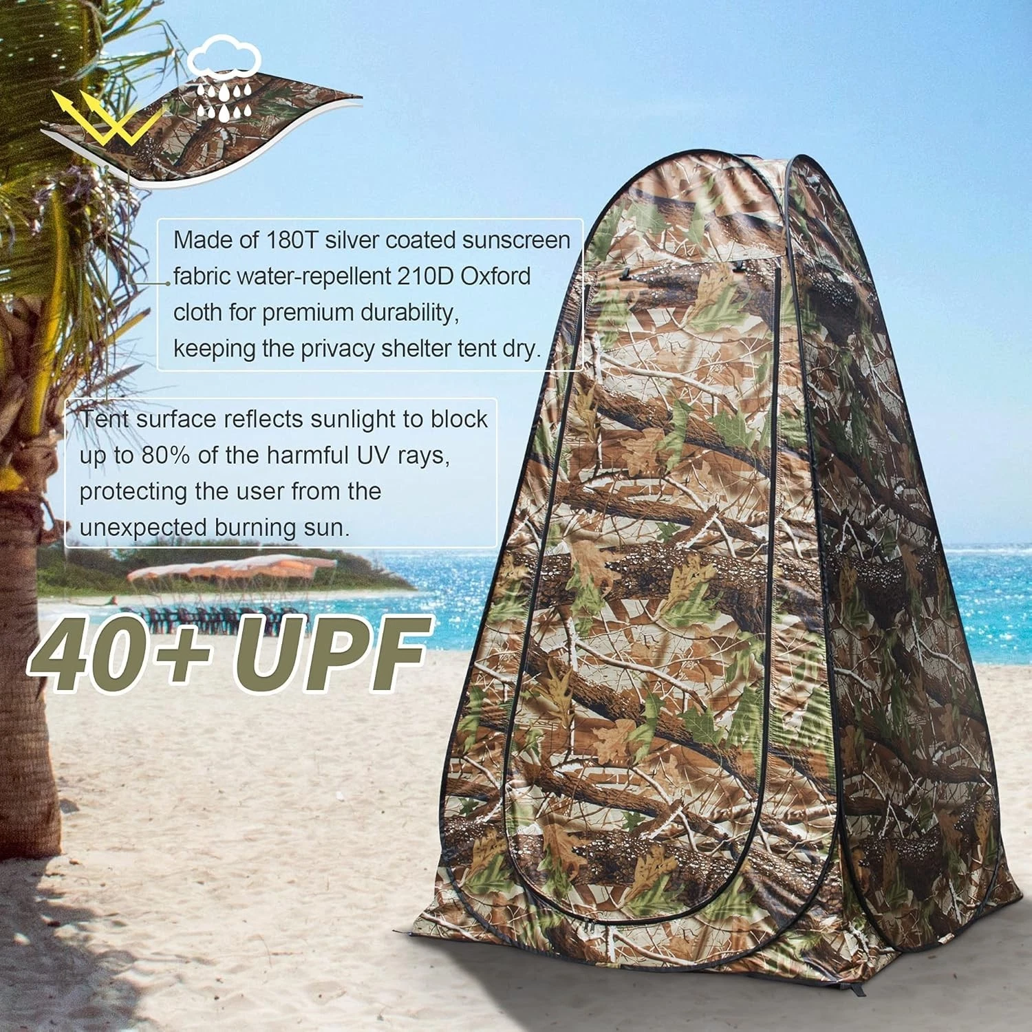 Tente de change pliable protection UPF 50+ et imperméable, 120 x 120 x 190 cm, camouflage - خيمة تغيير الملابس قابلة للطي - 11