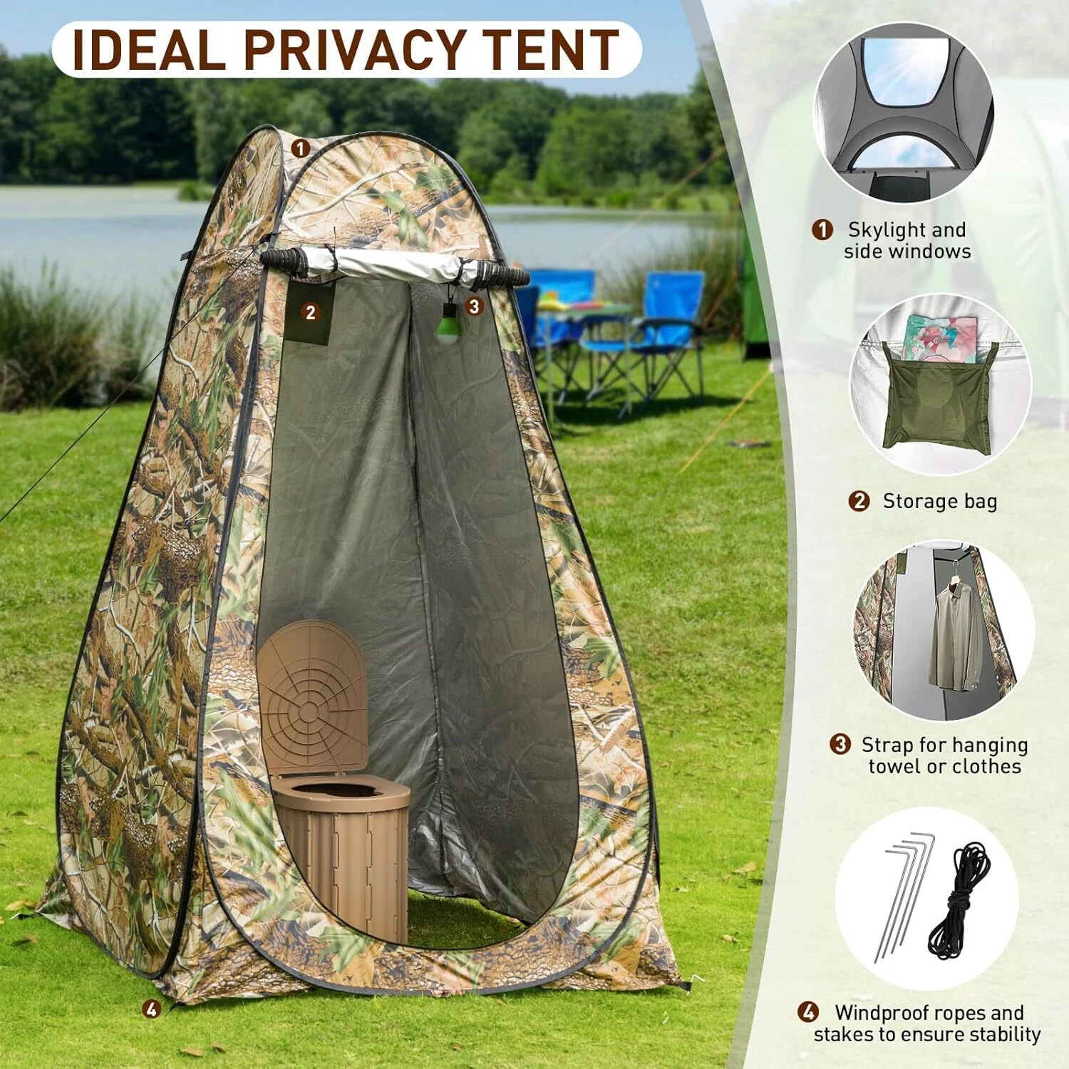 Tente de change pliable protection UPF 50+ et imperméable, 120 x 120 x 190 cm, camouflage - خيمة تغيير الملابس قابلة للطي - 14