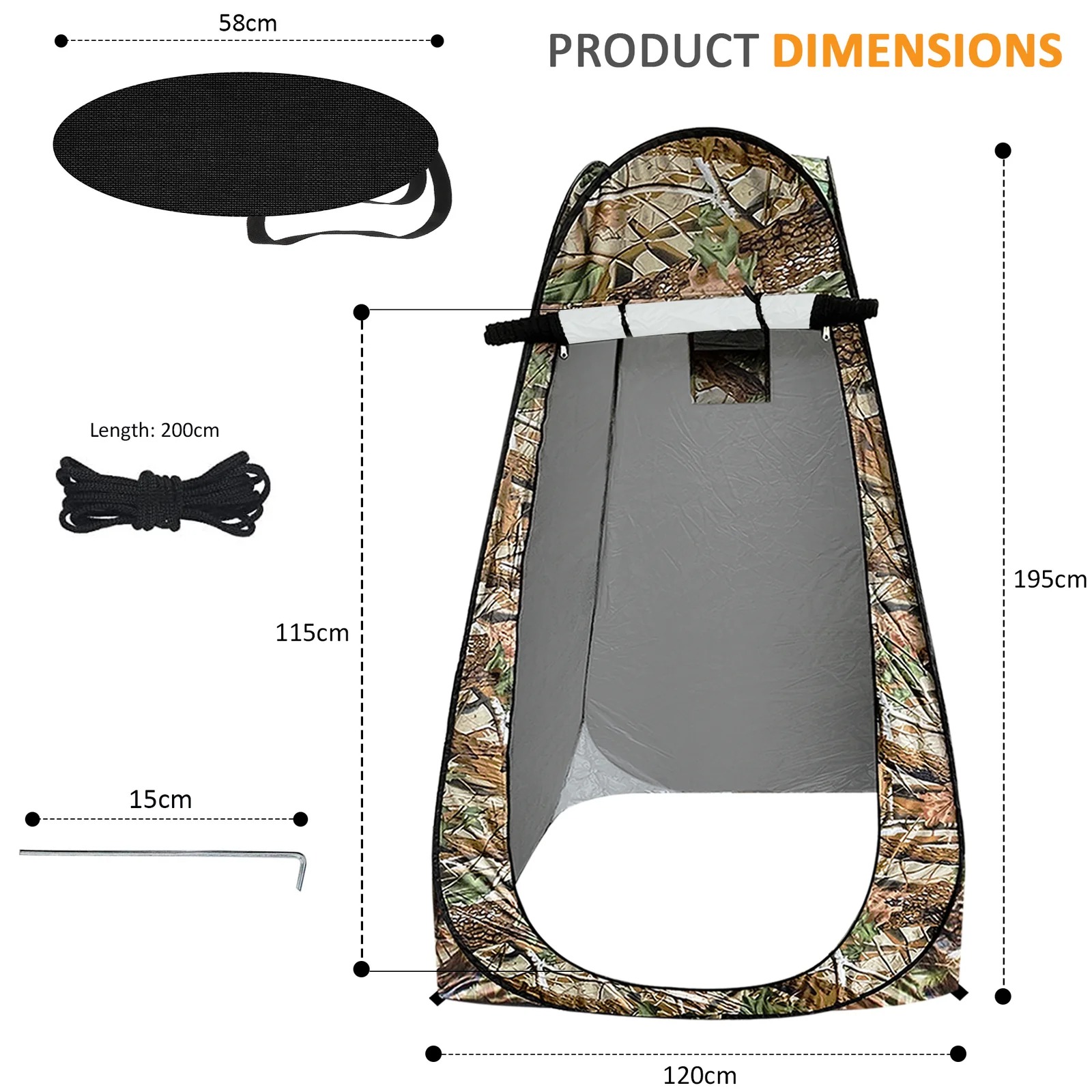 Tente de change pliable protection UPF 50+ et imperméable, 120 x 120 x 190 cm, camouflage - خيمة تغيير الملابس قابلة للطي 7