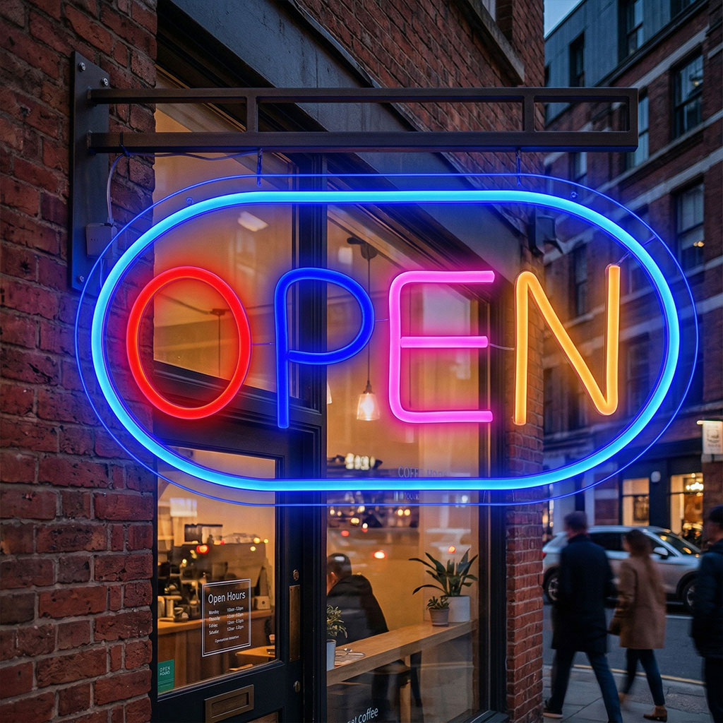 Panneau LED Neon Signe Open - لوحة مضيئة لواجهة محل 3