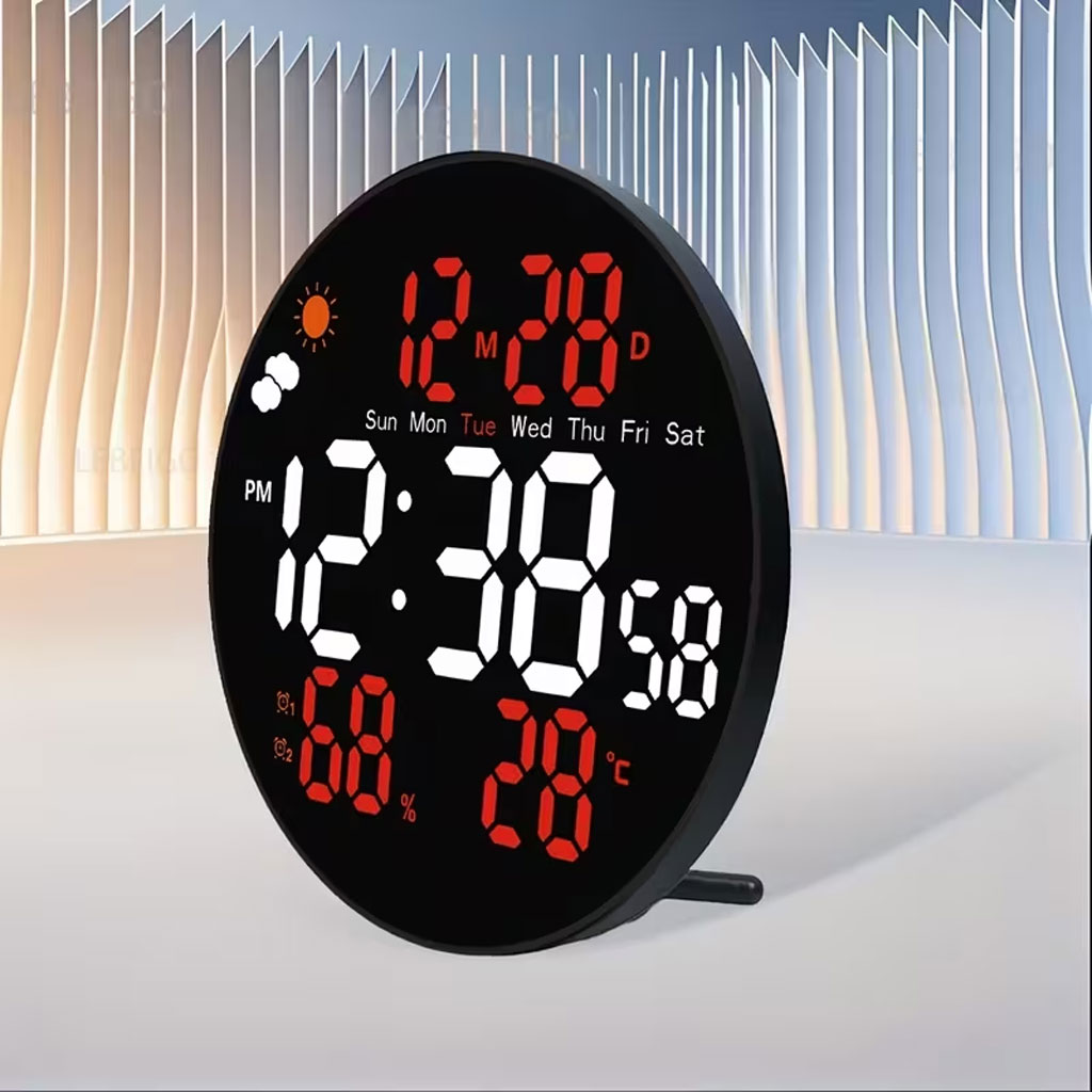 Horloge murale ronde avec télécommande et grand écran LED numérique DS-3853L - ساعة حائط دائرية تعمل بجهاز تحكم عن بعد مزودة بإضاءة رقمية - 1
