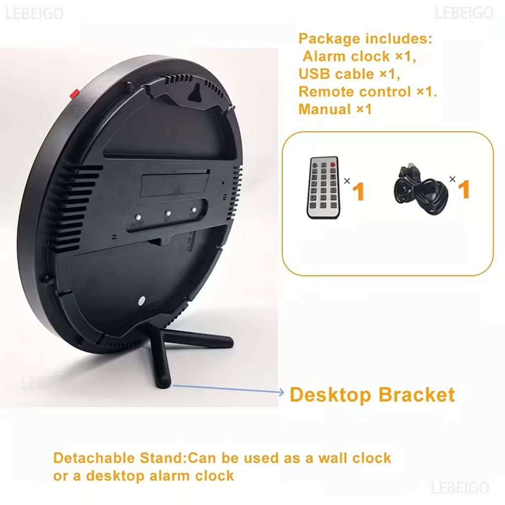 Horloge murale ronde avec télécommande et grand écran LED numérique DS-3853L - ساعة حائط دائرية تعمل بجهاز تحكم عن بعد مزودة بإضاءة رقمية - 2