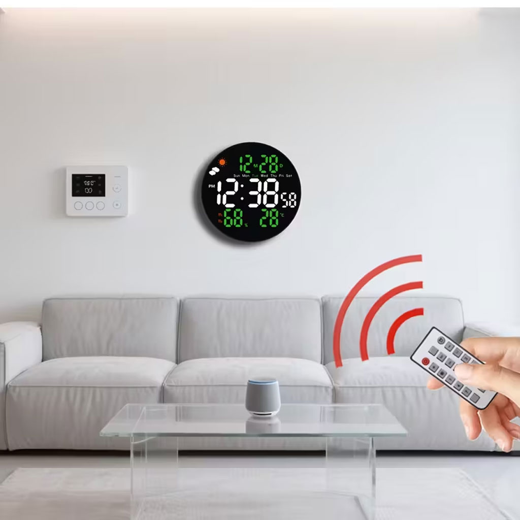 Horloge murale ronde avec télécommande et grand écran LED numérique DS-3853L - ساعة حائط دائرية تعمل بجهاز تحكم عن بعد مزودة بإضاءة رقمية - 5
