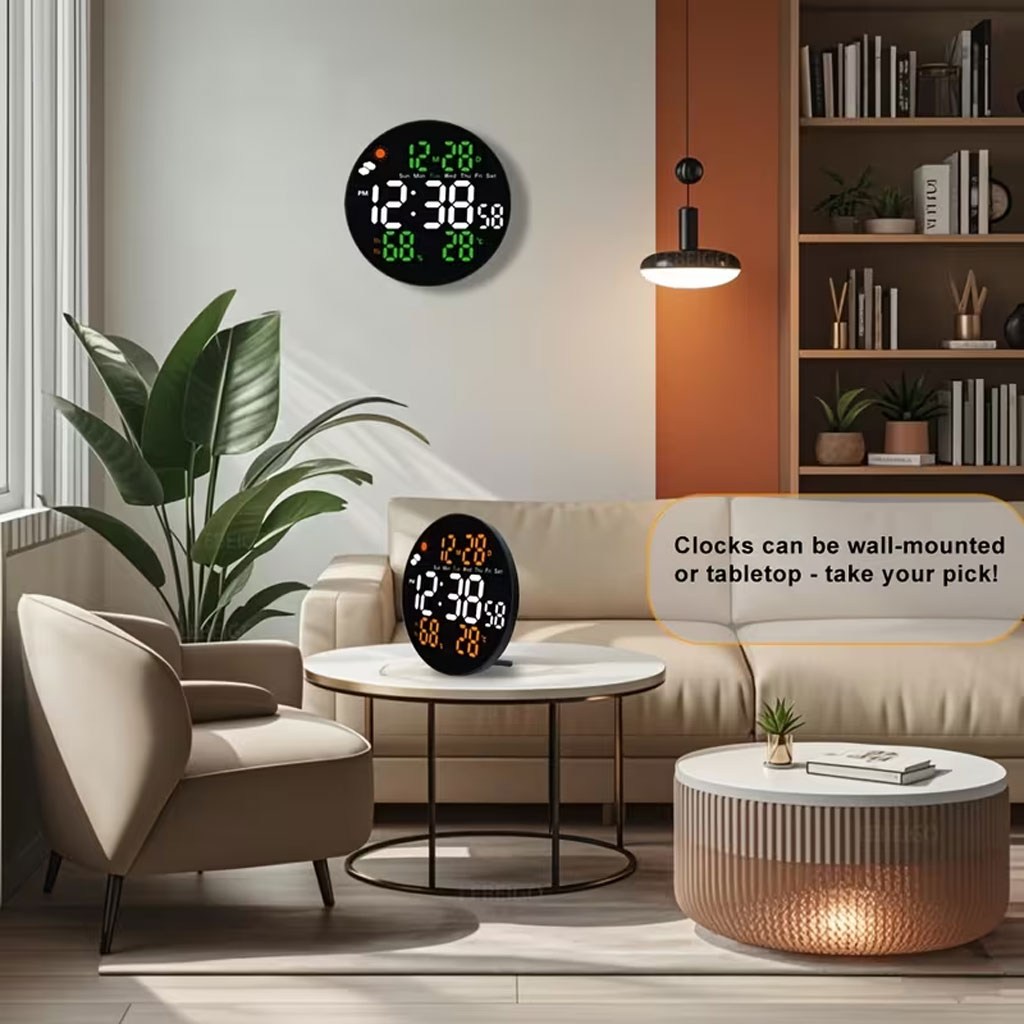 Horloge murale ronde avec télécommande et grand écran LED numérique DS-3853L - ساعة حائط دائرية تعمل بجهاز تحكم عن بعد مزودة بإضاءة رقمية - 8