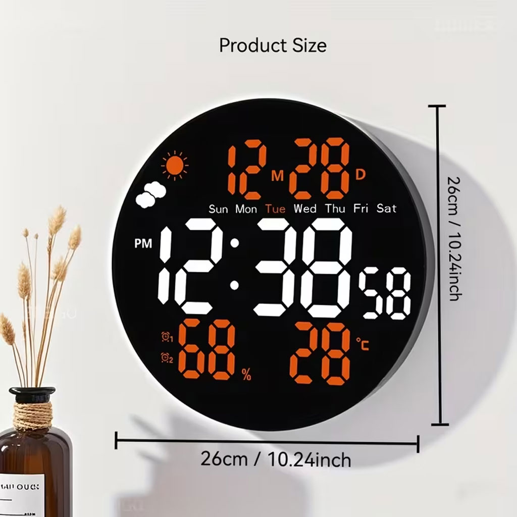 Horloge murale ronde avec télécommande et grand écran LED numérique DS-3853L - ساعة حائط دائرية تعمل بجهاز تحكم عن بعد مزودة بإضاءة رقمية - 9