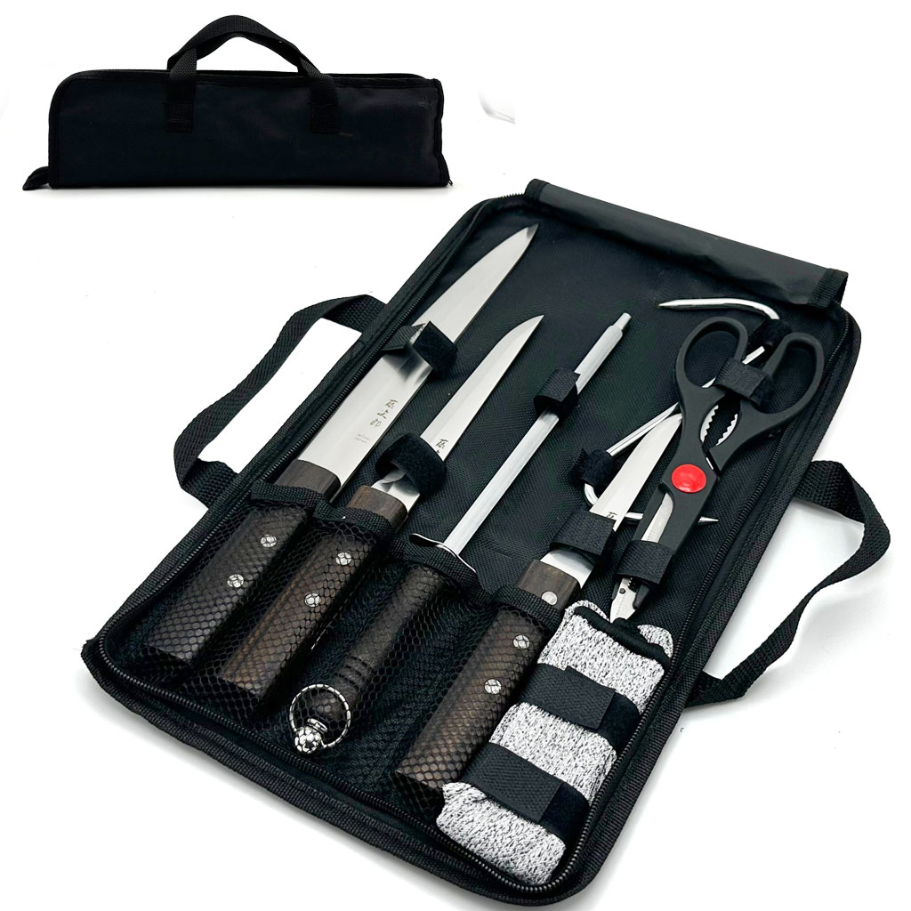 Kit de Cou-teaux de Luxe avec Manches en Bois 7Pcs - طقم سكا-كين الجزارة الفاخر بمقابض خشبية 1