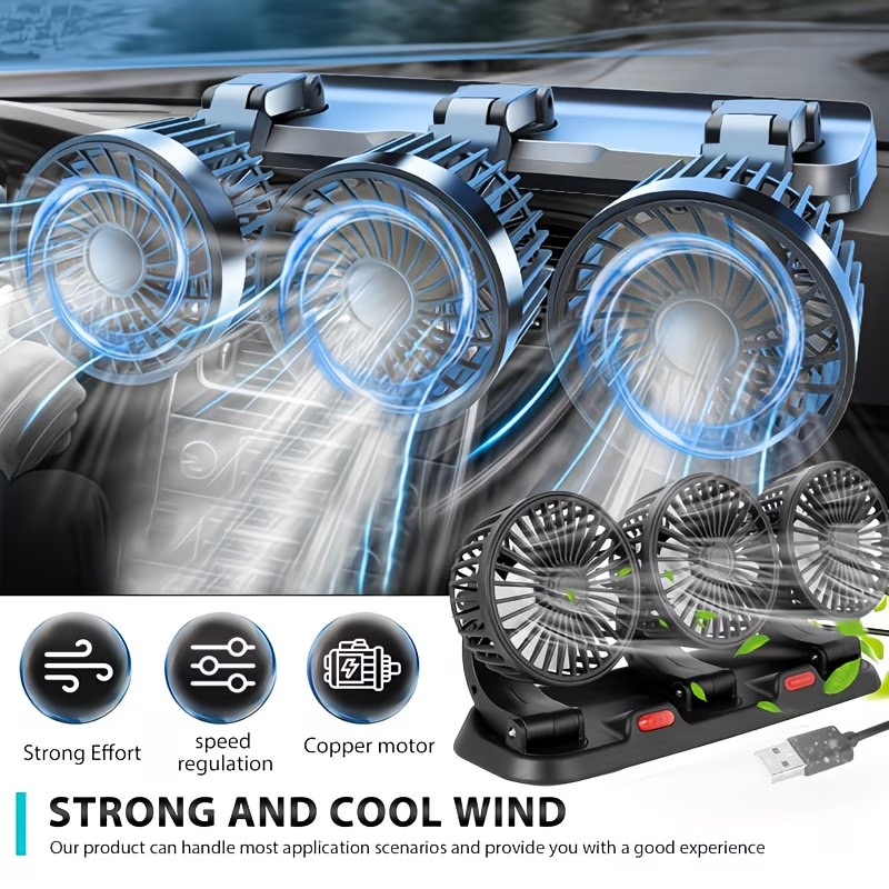 Ventilateur de Voiture USB Haute Vitesse 360° Réglable 3 Têtes 12/ 24 V - مروحة سيارة قابلة للتعديل بزاوية 360 درجة بثلاثة رؤوس - 5
