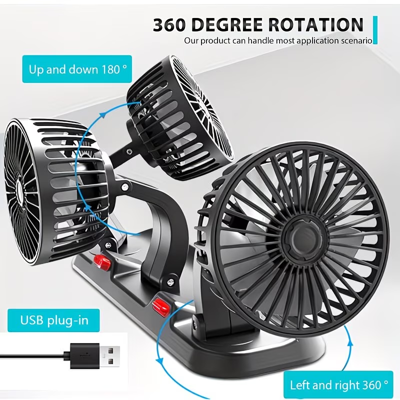 Ventilateur de Voiture USB Haute Vitesse 360° Réglable 3 Têtes 12/ 24 V - مروحة سيارة قابلة للتعديل بزاوية 360 درجة بثلاثة رؤوس 5