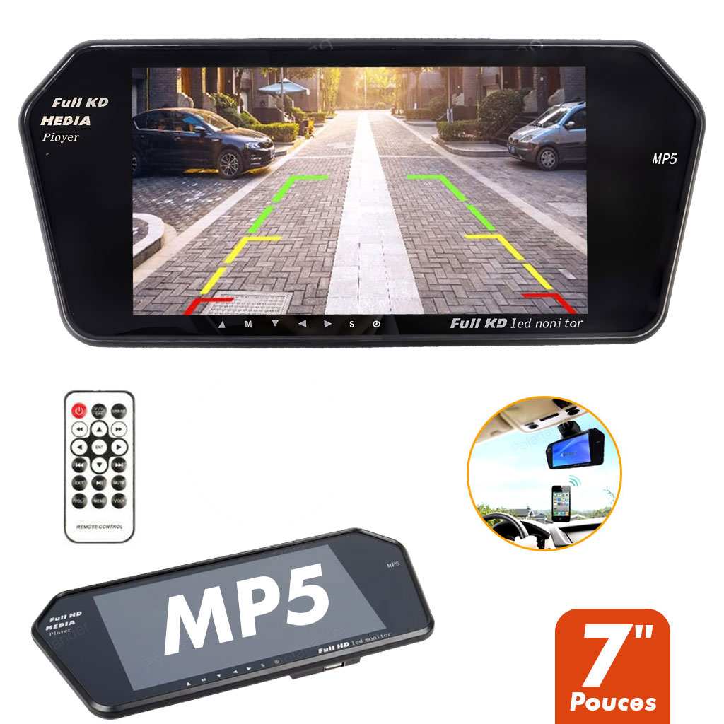 Rétroviseur écran LCD TFT 7 pouces MP5 bluetooth 1024P 1