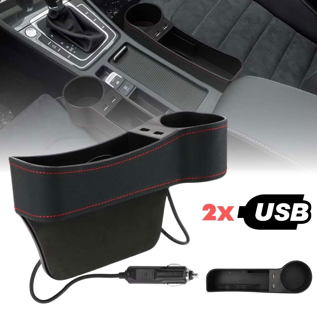 Organisateur Latéral de Console avec Chargeur USB et Porte-Gobelet – منظم جانبي لسيارة مع شاحن USB وحامل أكواب 1
