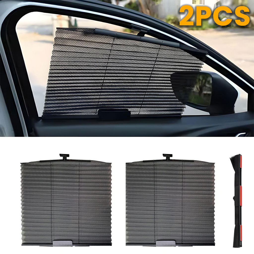 Rideau pare-soleil rétractable pour vitres de voiture 2Pcs - واقي الشمس في السيارة 2