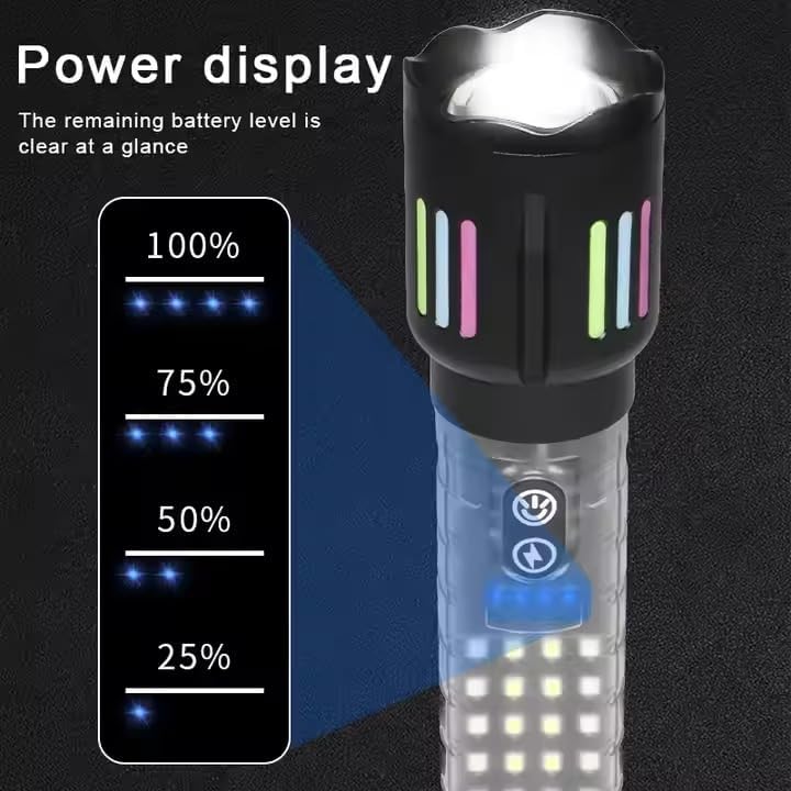 Lampe Torche Tactique LED Rechargeable USB-C - مصباح يدوي تكتيكي فائق السطوع (1000 لومين) مع إضاءة جانبية - 1