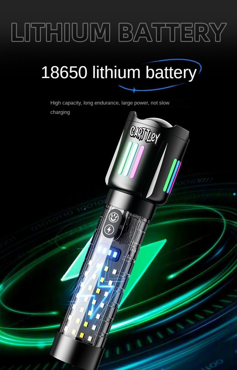 Lampe Torche Tactique LED Rechargeable USB-C - مصباح يدوي تكتيكي فائق السطوع (1000 لومين) مع إضاءة جانبية - 3
