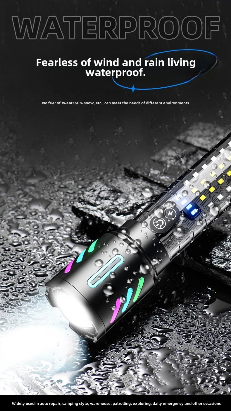 Lampe Torche Tactique LED Rechargeable USB-C - مصباح يدوي تكتيكي فائق السطوع (1000 لومين) مع إضاءة جانبية - 12