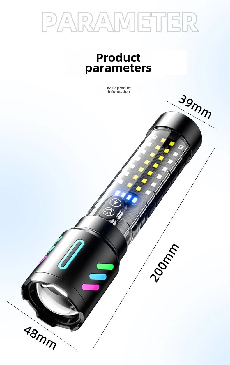 Lampe Torche Tactique LED Rechargeable USB-C - مصباح يدوي تكتيكي فائق السطوع (1000 لومين) مع إضاءة جانبية - 13