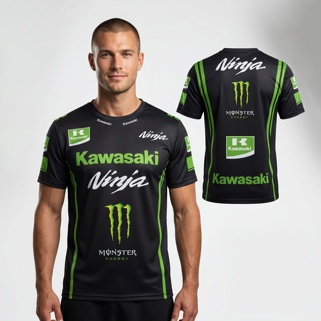 T-shirt Kawasaki Ninja Racing Team Premium Edition Monster Energy V1 - تيشرت كوازاركي نينجا الرياضي - 1