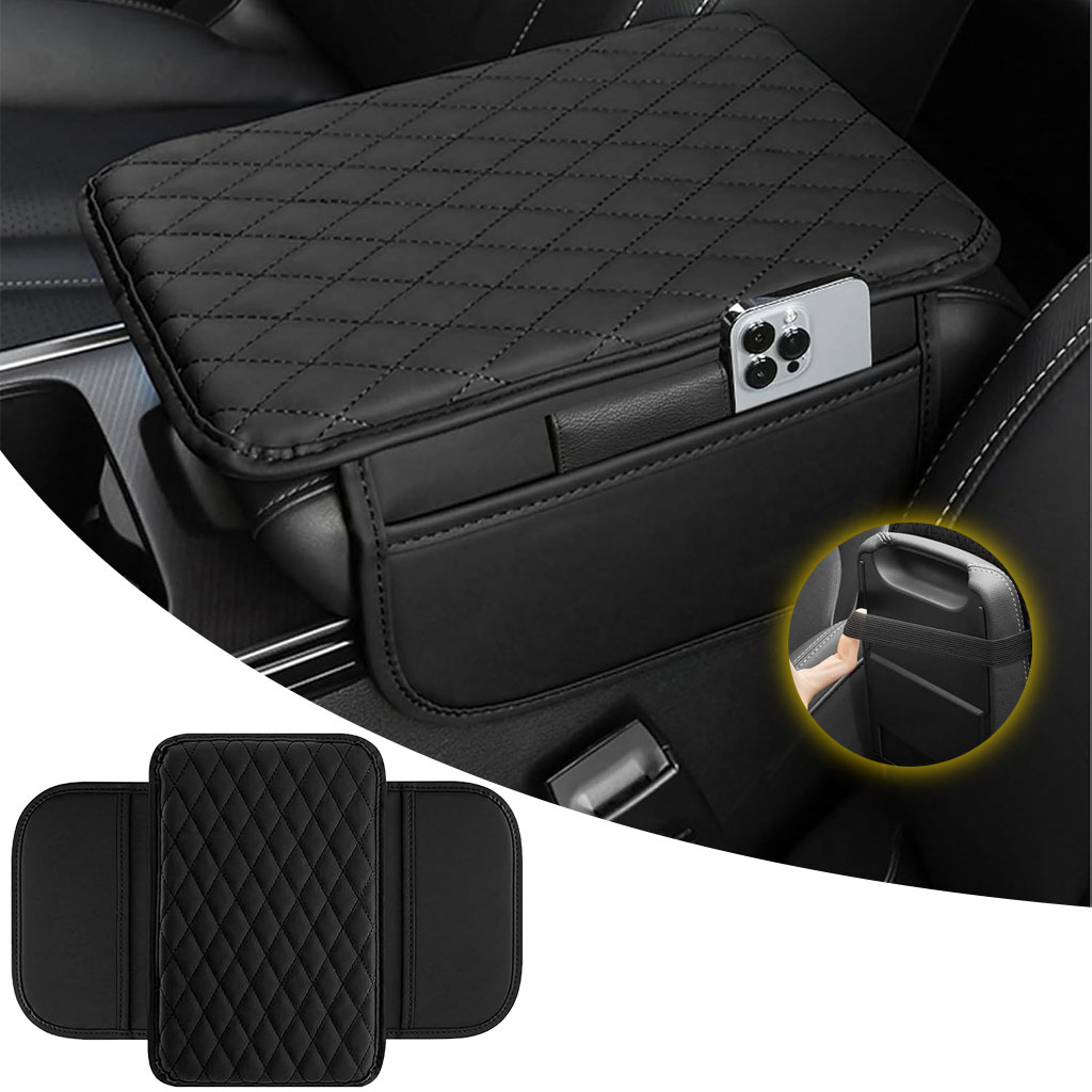 Housse fine pour Accoudoir de voiture en cuir avec 2 sacs de rangement - وسادة مسند الذراع في السيارة 1