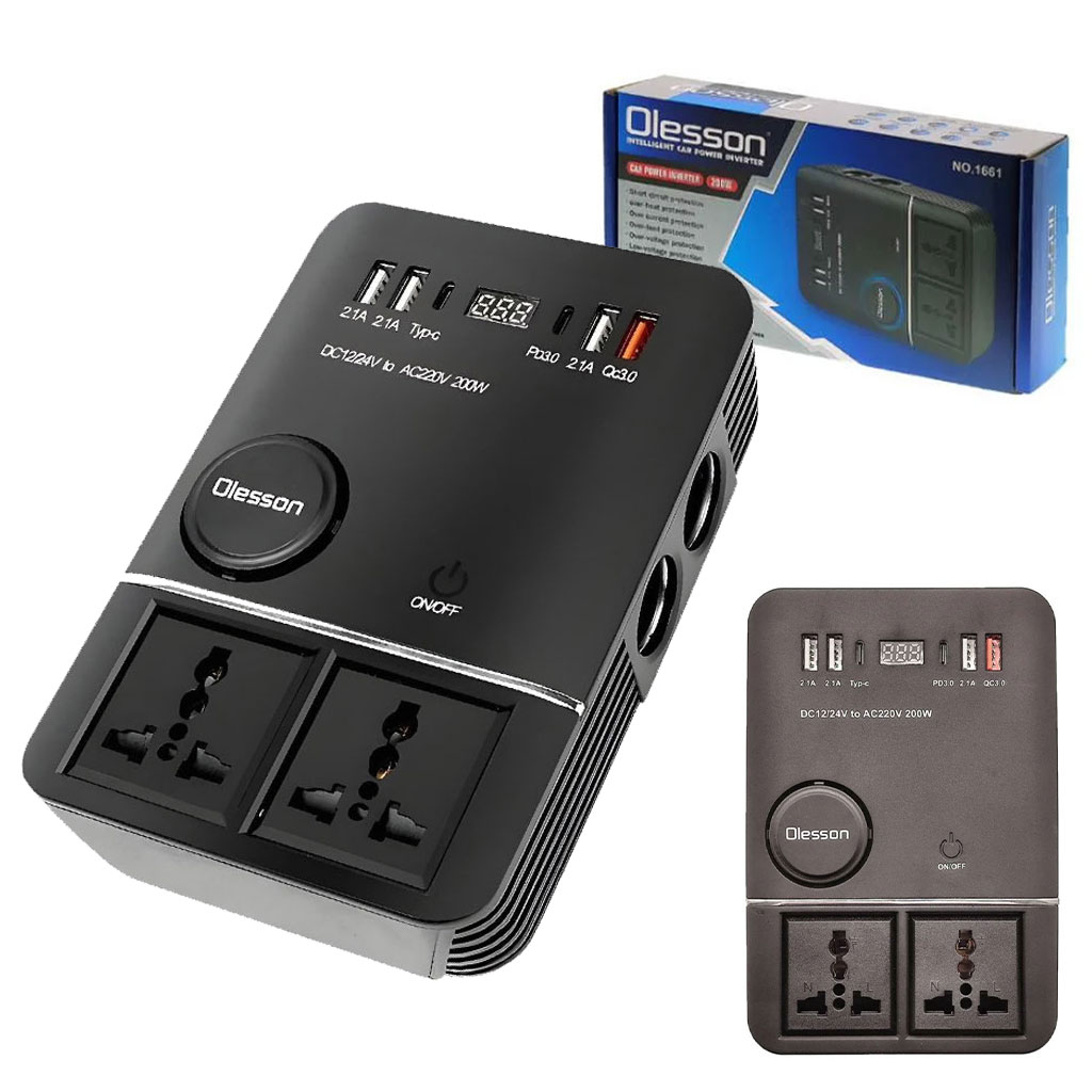 Onduleur de voiture USB Type-C Olesson 1661 220V/200W - محول التيار الكهربائي في السيارة 5