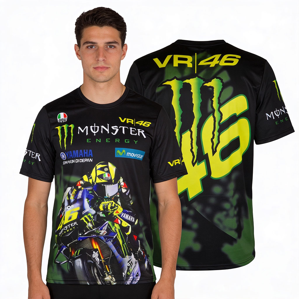 T-shirt Monster Energy Yamaha Edition VR46 MotoGP - قميص رياضي نسخة الأسطورة فالنتينو روسي الرسمي